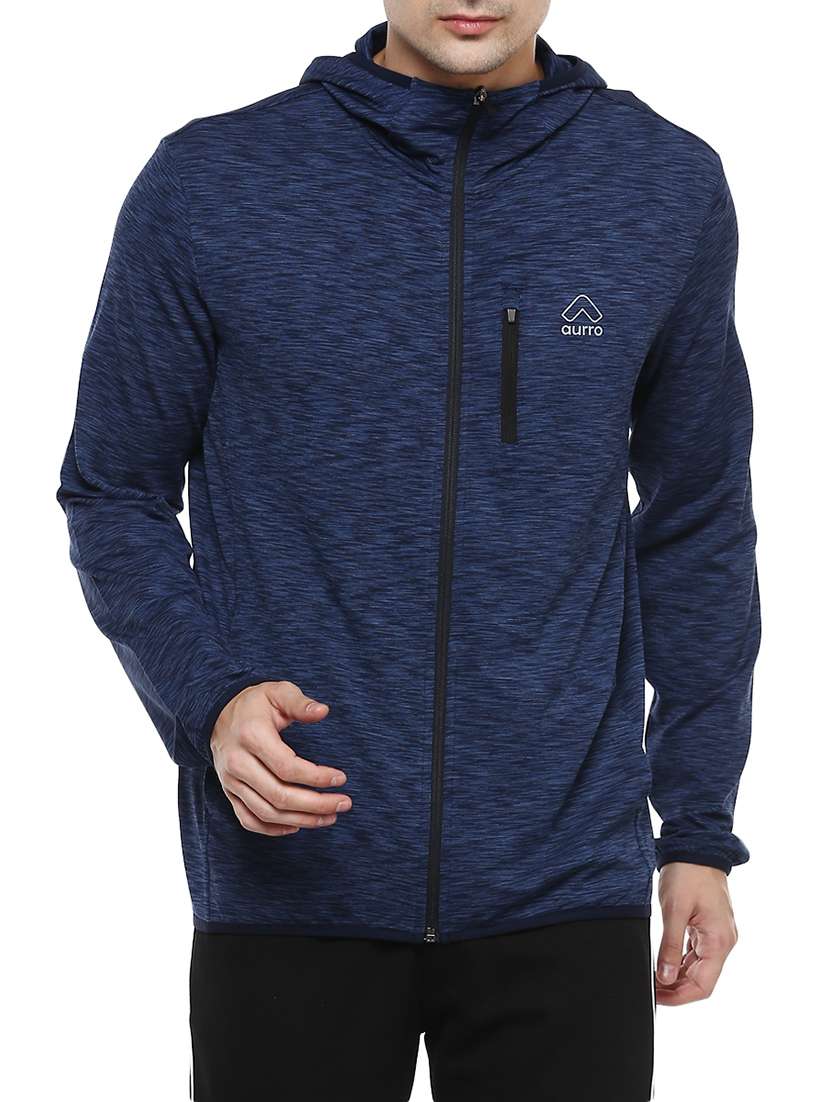 navy blue polyester casual jacket