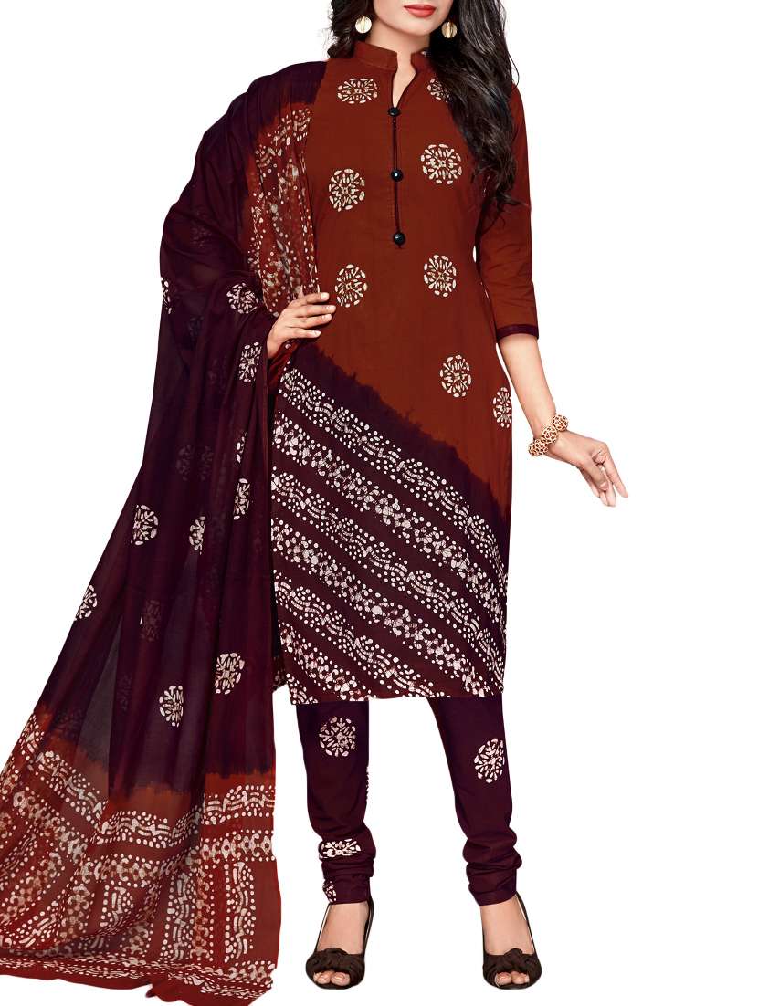 brown cotton printed unstitched suit