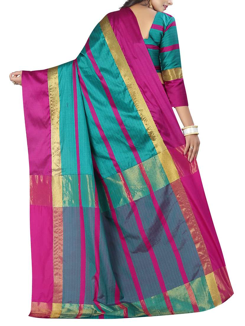 turquoise cotton silk woven saree with blouse - 14773543 -  Standard Image - 1