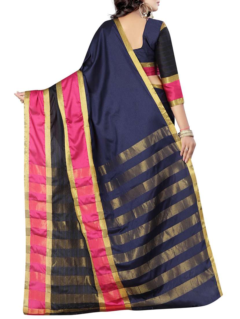 navy blue cotton silk woven saree with blouse - 14773545 -  Standard Image - 1