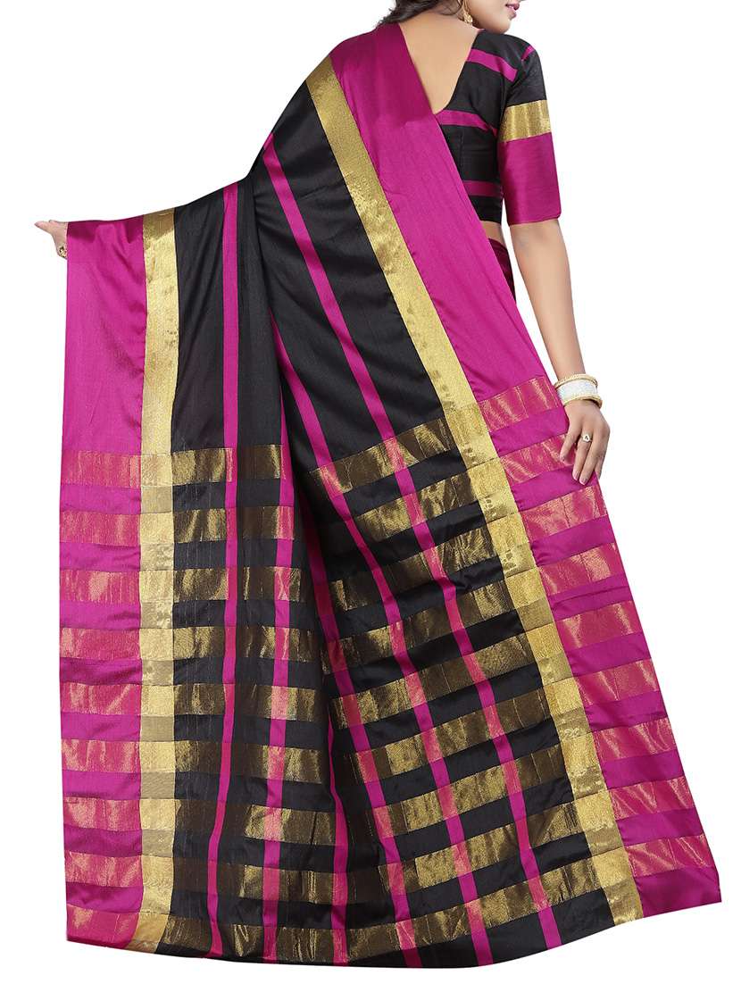 black cotton silk saree with blouse - 14773551 - Standard Image - 1