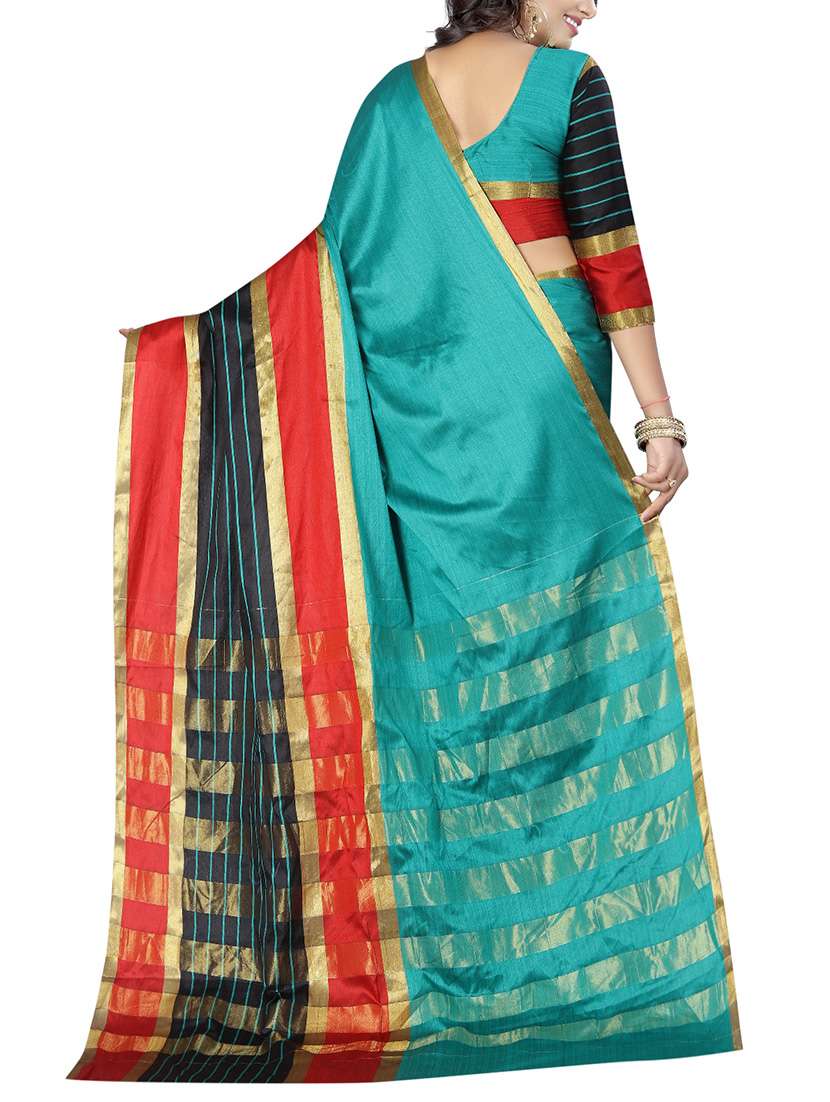 turquoise cotton silk woven saree with blouse - 14773553 -  Standard Image - 1