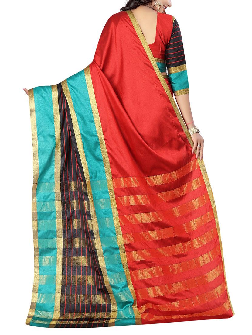 red cotton silk woven saree with blouse - 14773554 -  Standard Image - 1