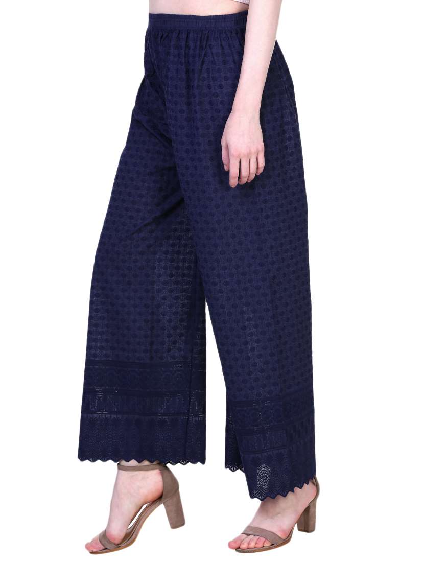 navy blue cotton straight palazzo - 14773629 -  Standard Image - 1