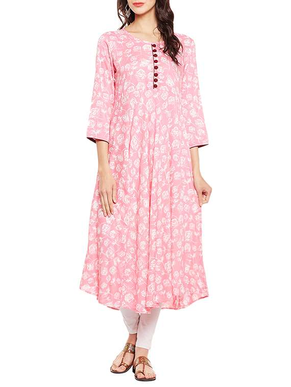 baby pink floral flared kurta