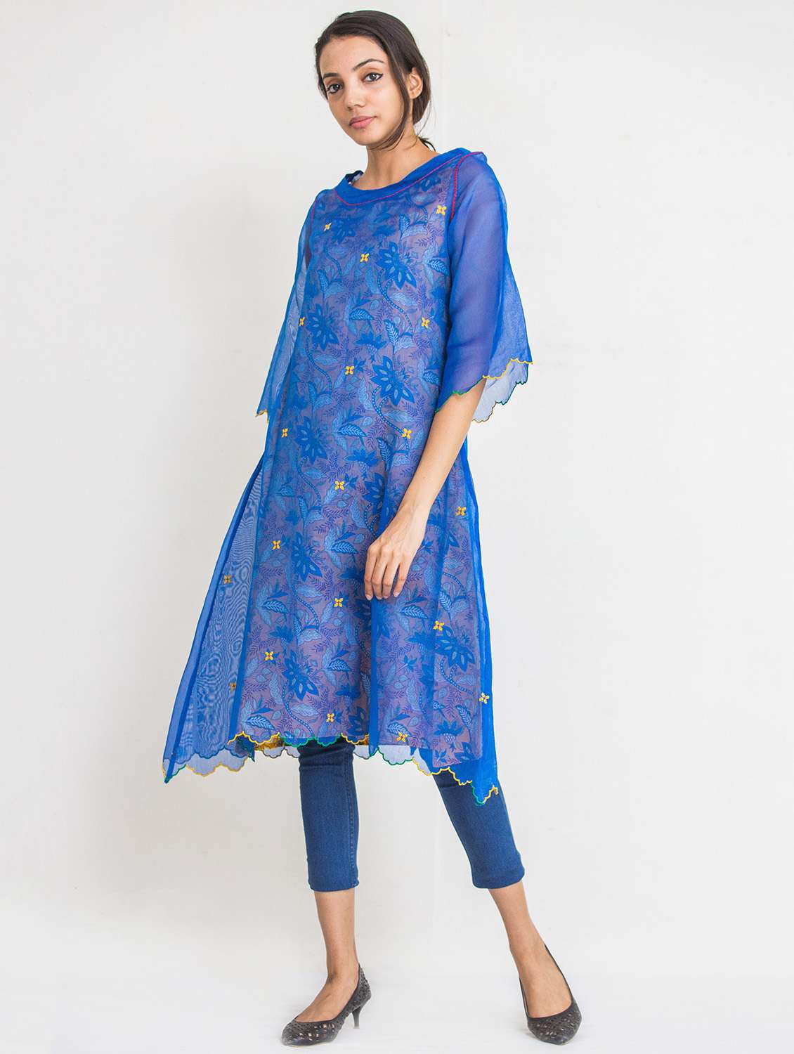 blue chiffon layered kurta