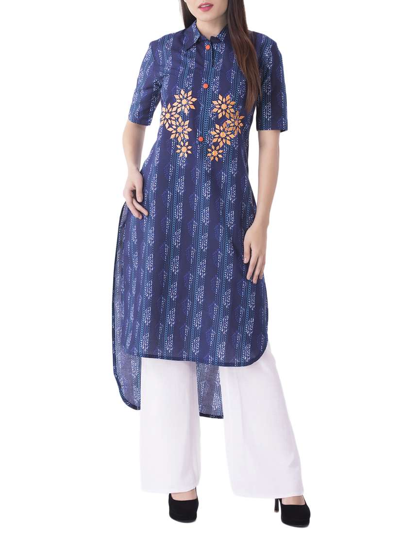blue cotton highlow kurta