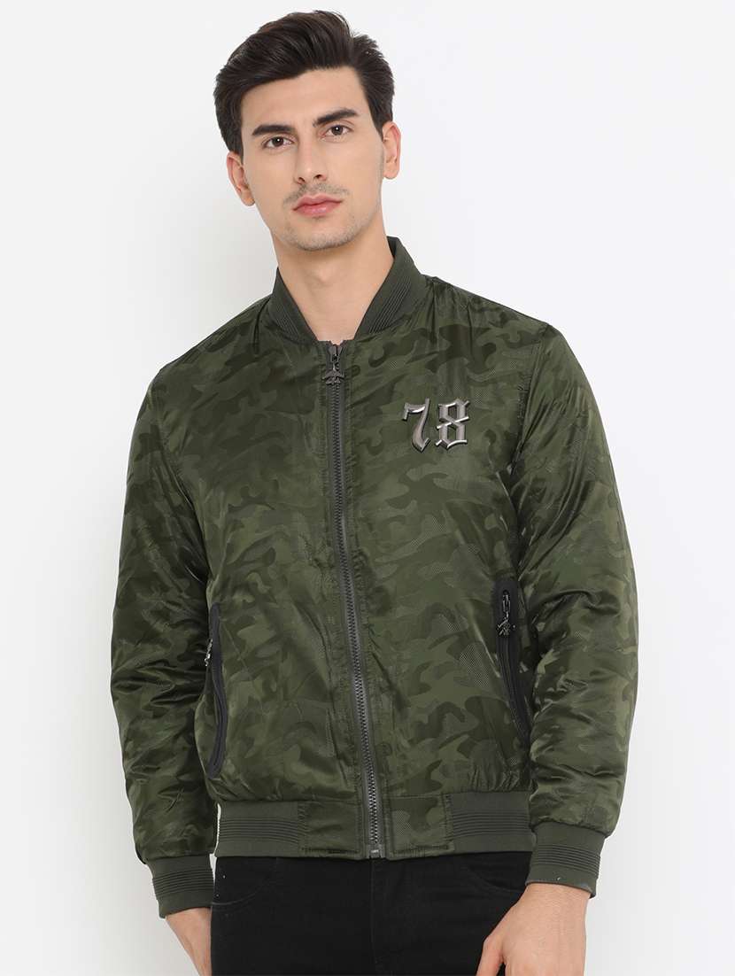 green camouflage print bomber jacket