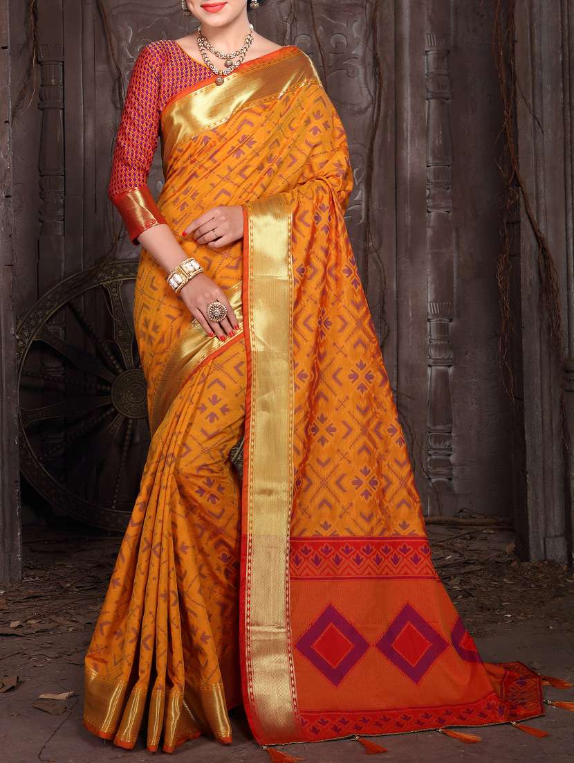 yellow woven saree with blouse