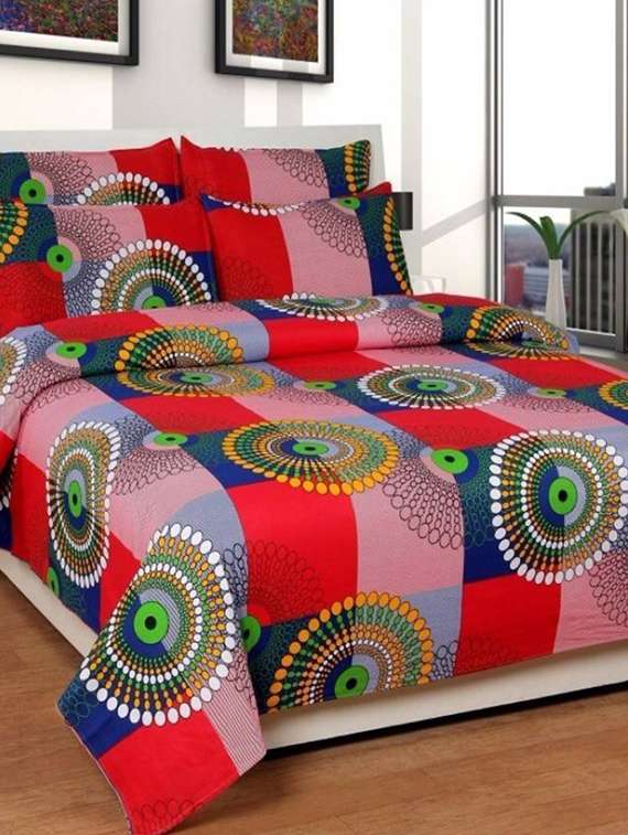 polycotton printed double bedsheet with 2 pillow covers