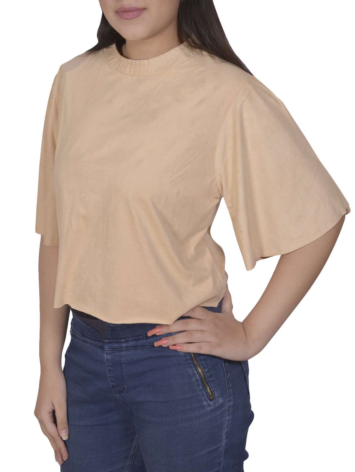 beige velvet crop top - 14783074 -  Standard Image - 1