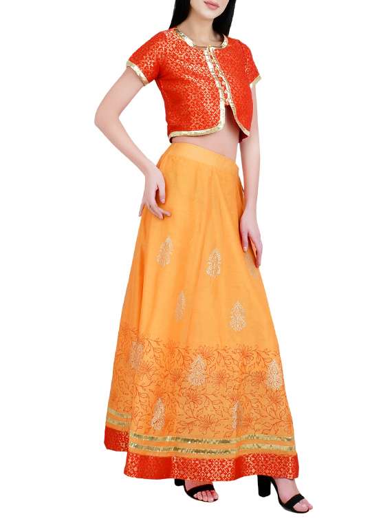 yellow chanderi silk lehenga - 14783358 -  Standard Image - 1