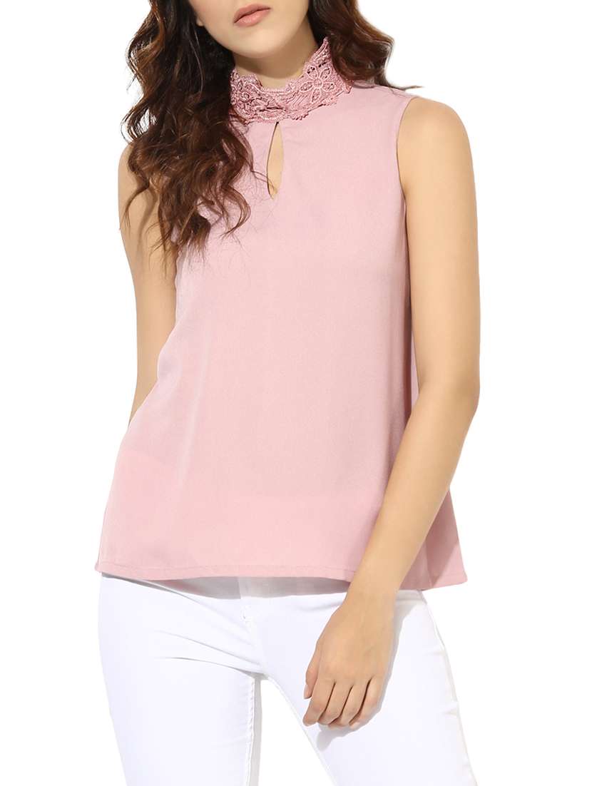 pink solid laced a-line top