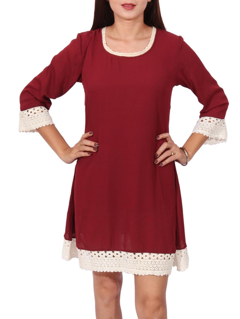 maroon solid a-line dress - 14787647 - Standard Image - 1
