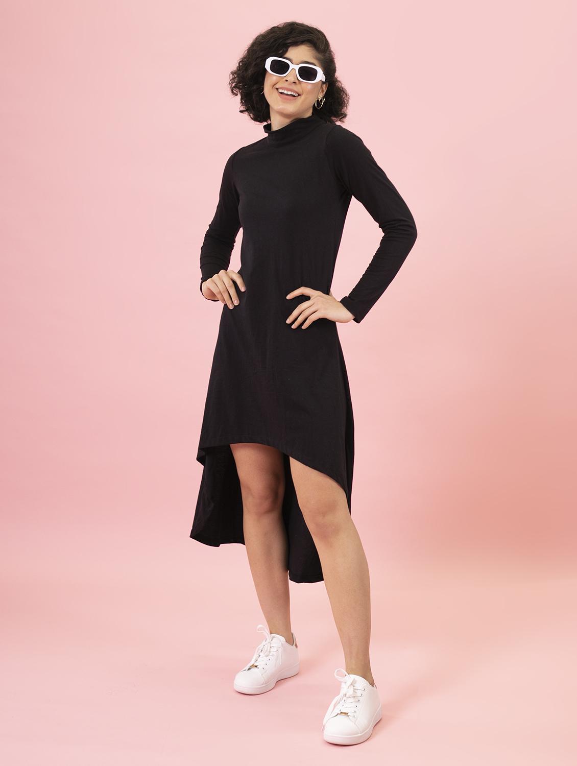 women's high low solid dress - 14789327 - Standard Image - 1