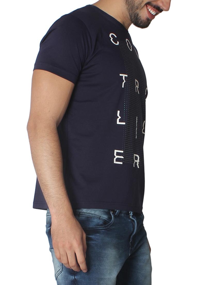 navy blue typographic front print t-shirt - 14789557 -  Standard Image - 1