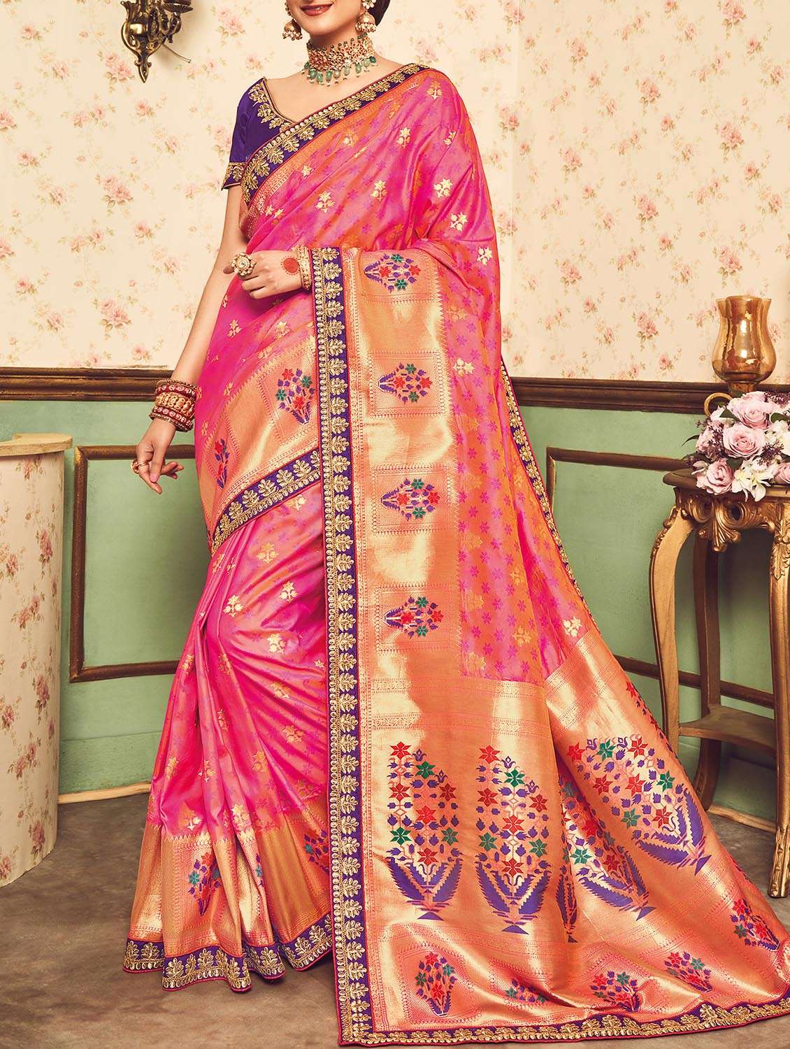 jacquard woven saree with blouse