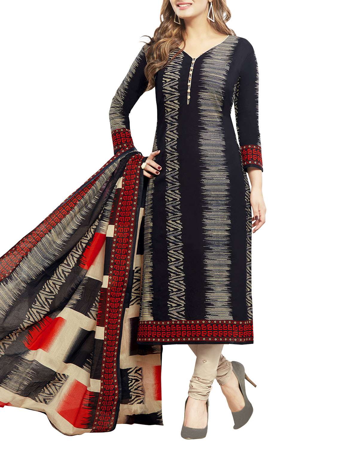 black cotton printed unstitched suit