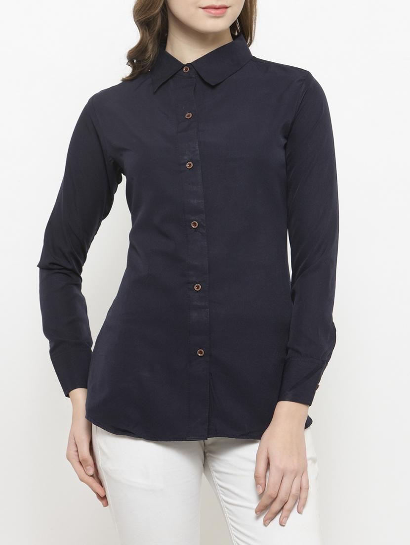 navy blue poly crepe shirt - 14790499 - Zoom Image - 0