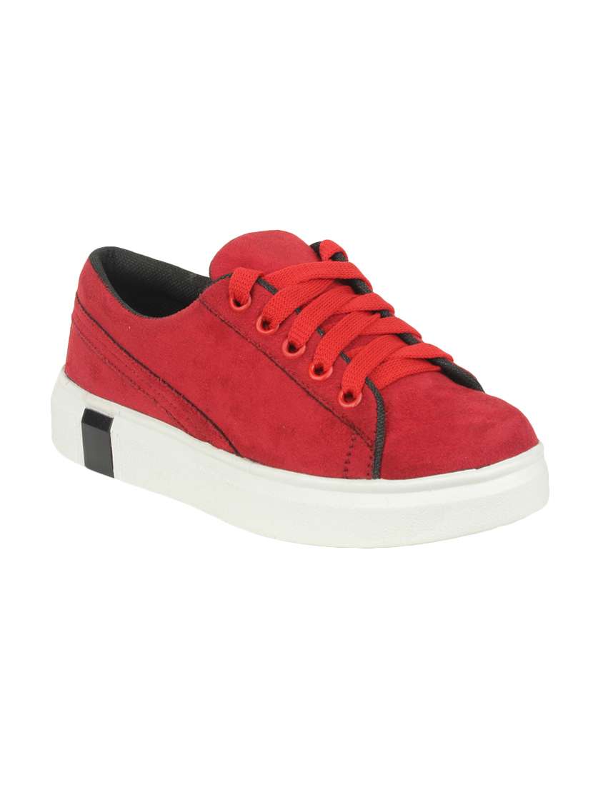 red faux leather laceup sneakers