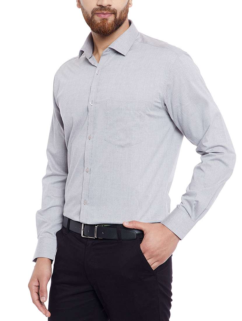 grey cotton blend formal shirt - 14791421 - Standard Image - 1