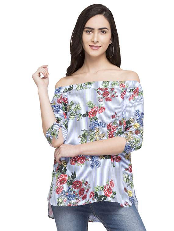 women's high-low off shoulder top