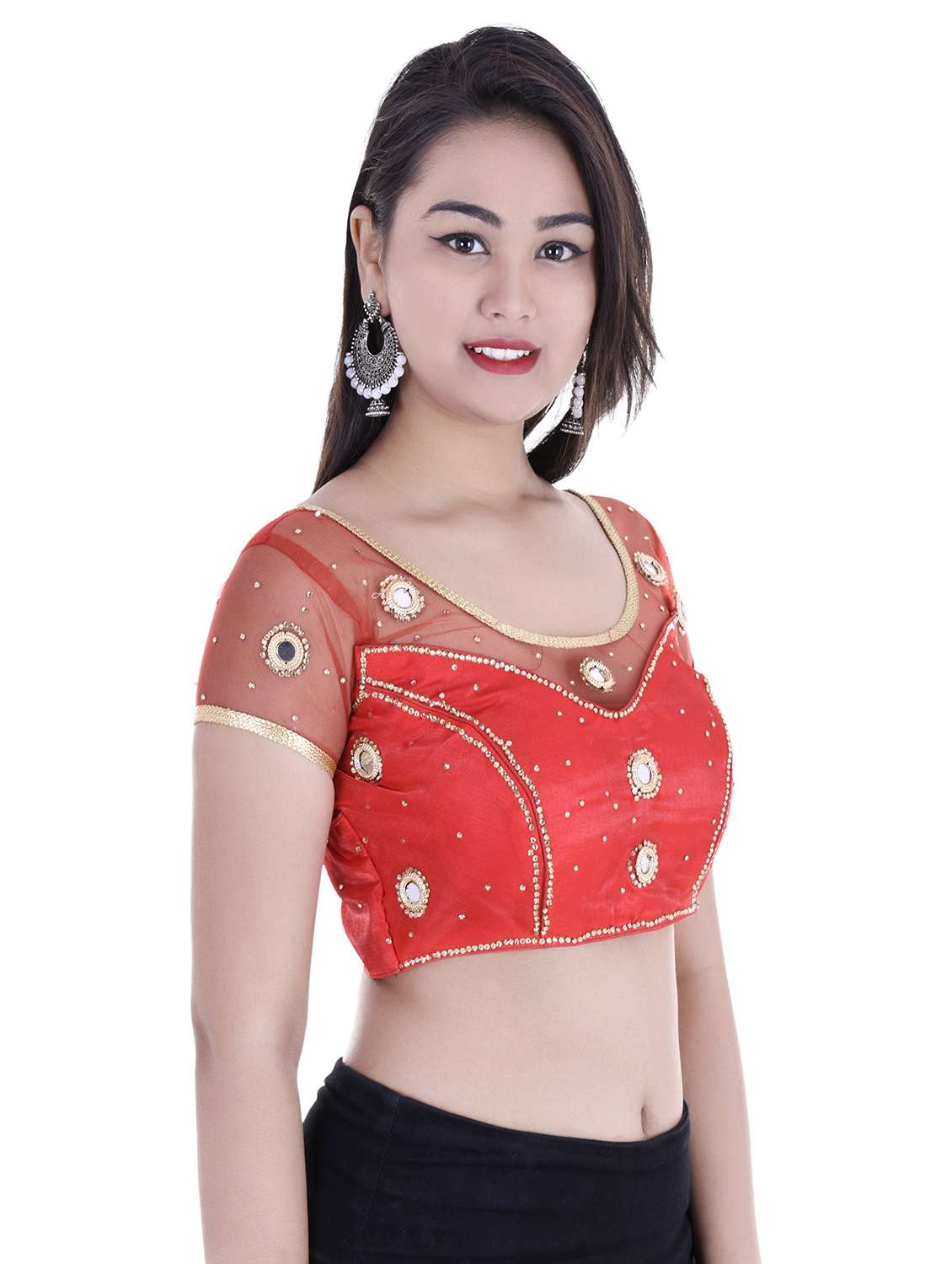 Red Silk Embroidered Blouse