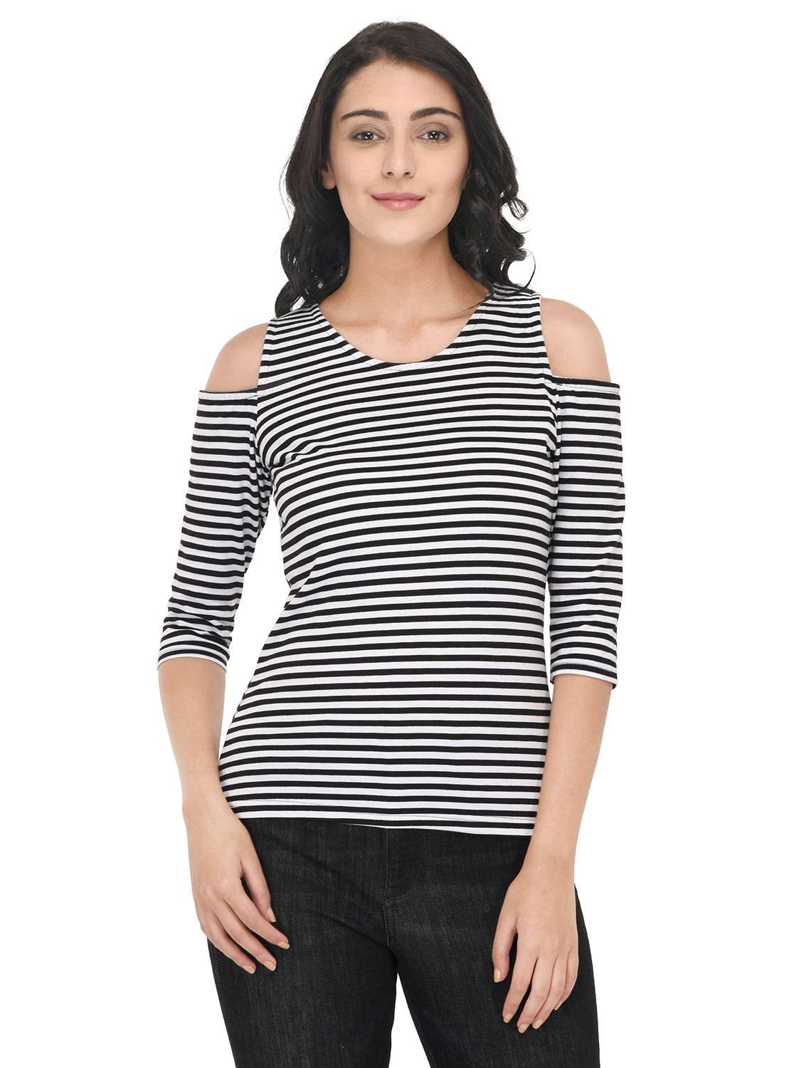 cold shoulder striped tee