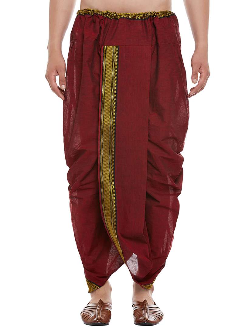 maroon cotton blend dhoti