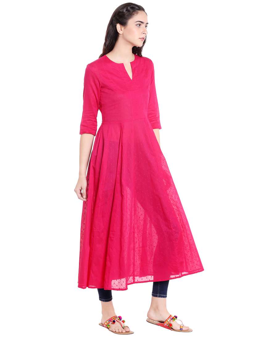 pink cotton flared  kurta - 14797493 -  Standard Image - 1
