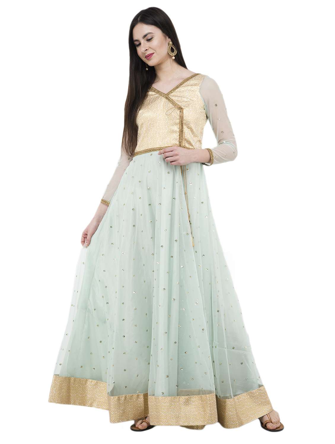 turquoise angrakaha stitched suit