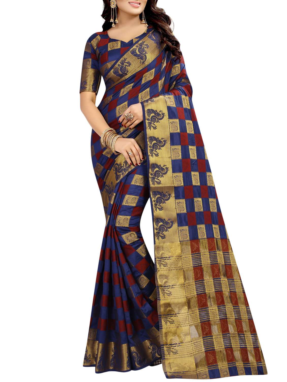 blue cotton silk kanjivaram saree with blouse