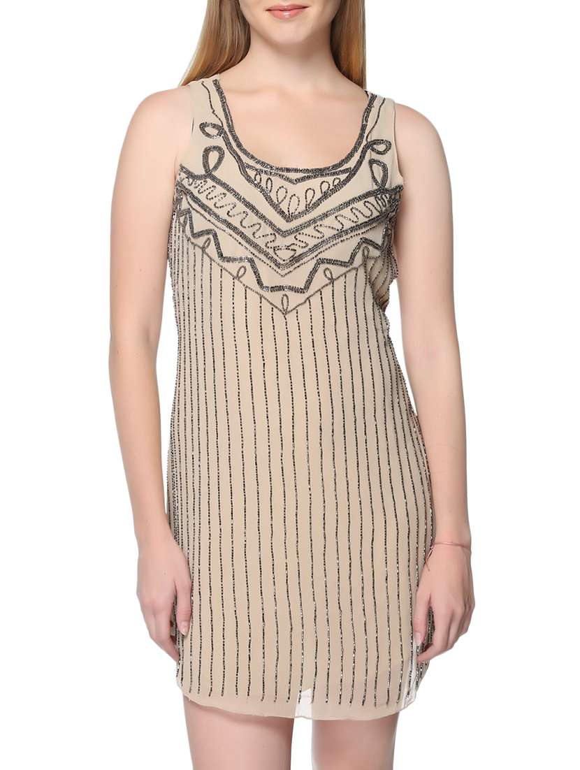 beige embellished shift dress - 14800894 -  Standard Image - 1