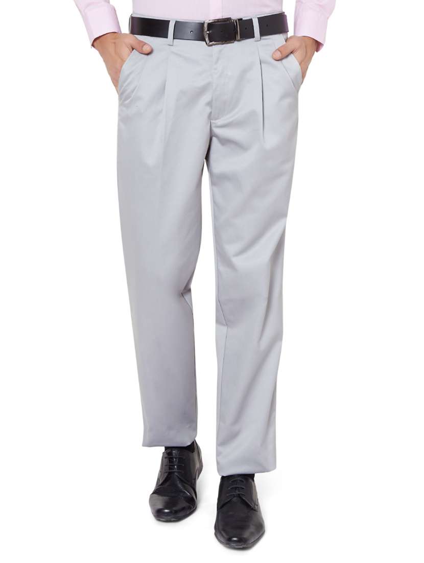 grey cotton blend pleated formal trouser