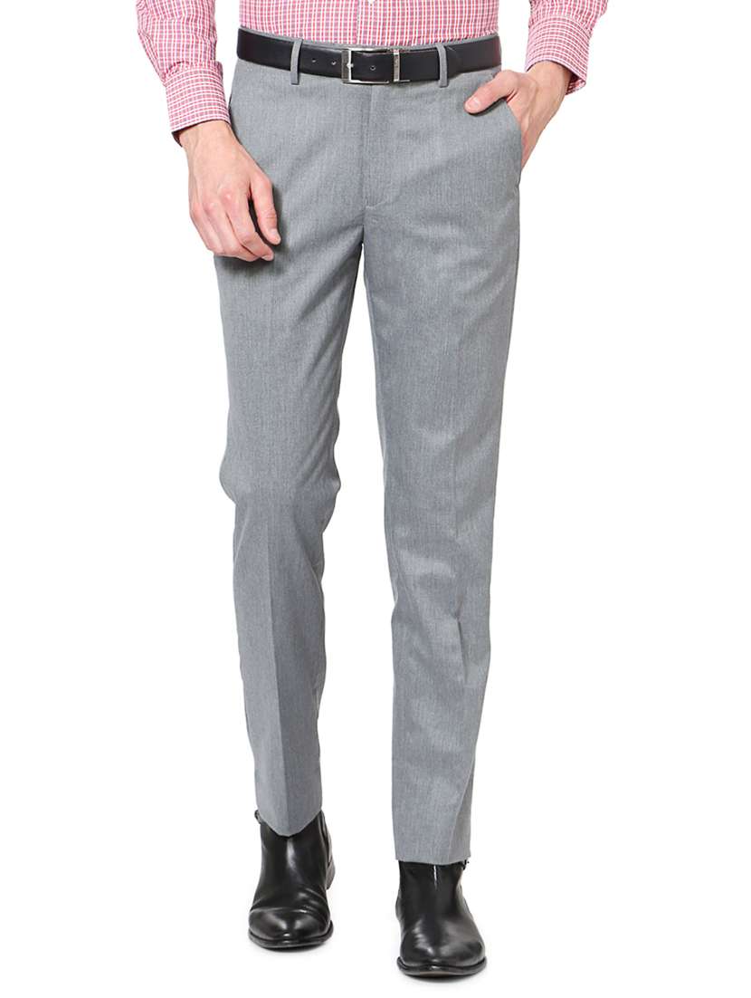grey solid flat front formal trouser