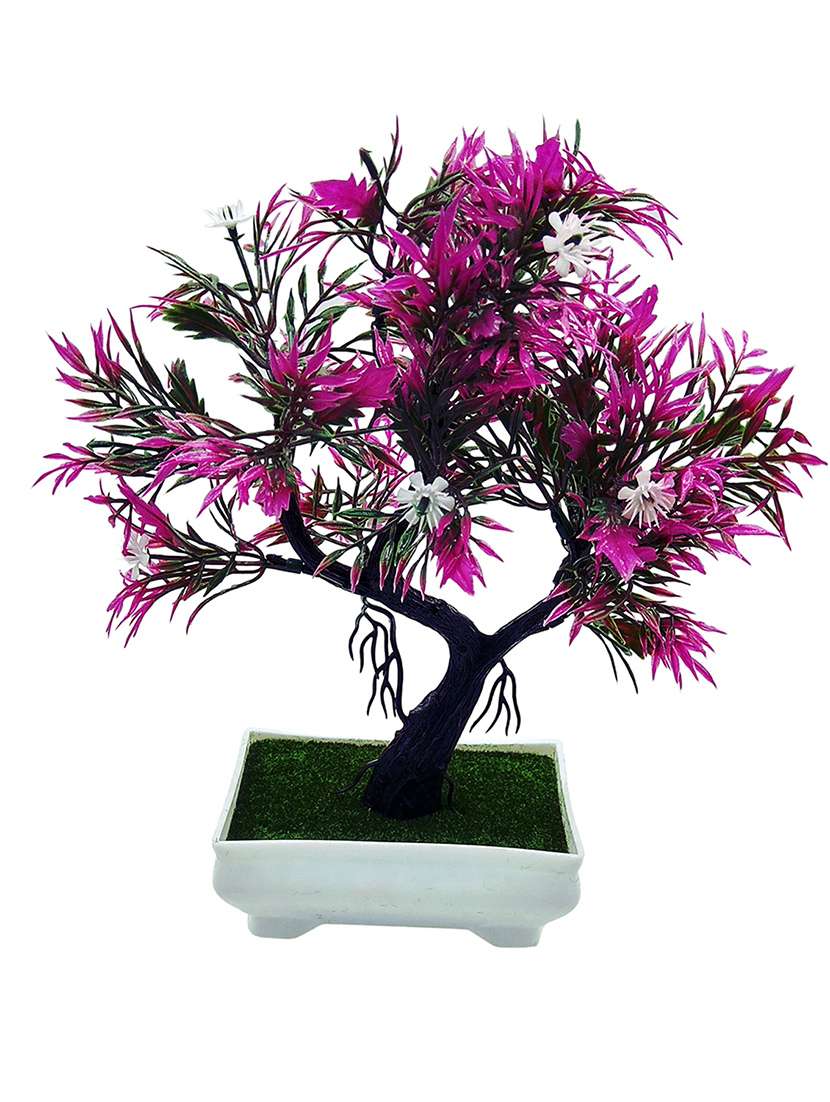 Artificial Plant With Pot - Y Shaped Bonsai with Purple Leaves and White Flowers by Random?