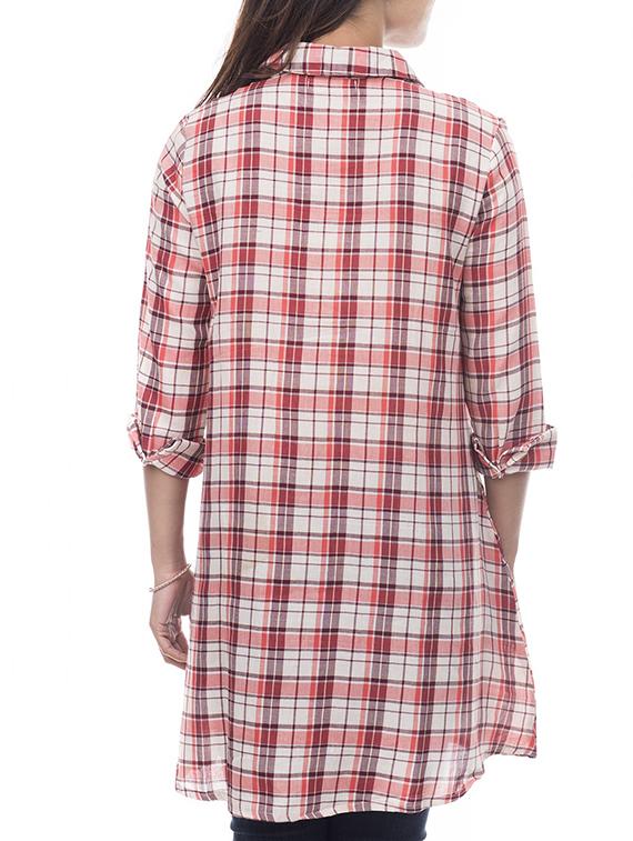 shirt collar checkered tunic - 14806621 - Standard Image - 1