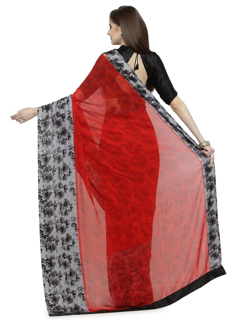 red silk printed saree with blouse - 14807110 - Standard Image - 1