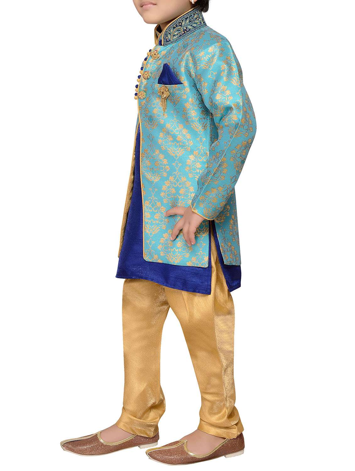 blue silk blend sherwani set - 14808698 -  Standard Image - 1