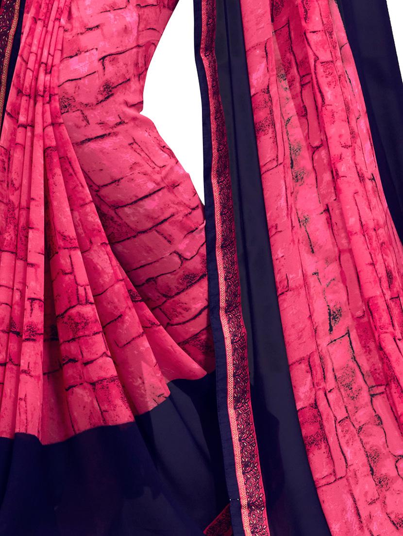 contrast bordered printed saree with blouse - 14809452 -  Standard Image - 1