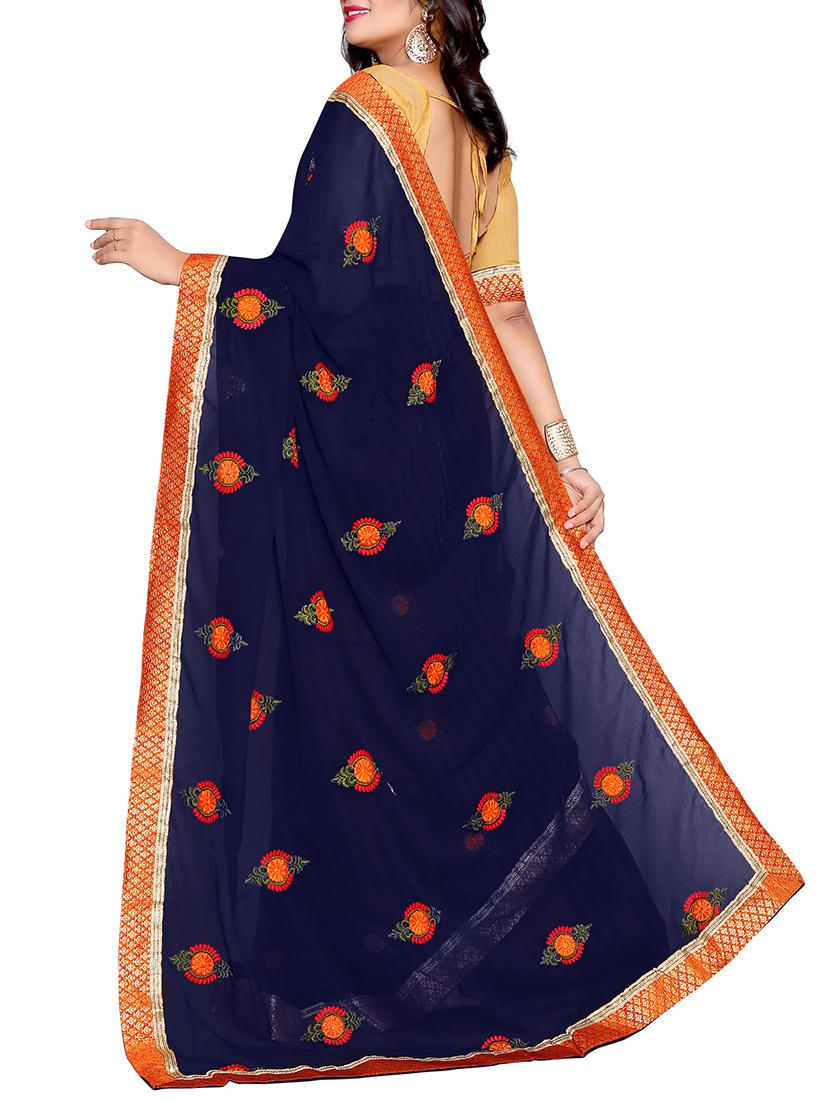 blue chiffon embroidered saree with blouse - 14809458 - Standard Image - 1