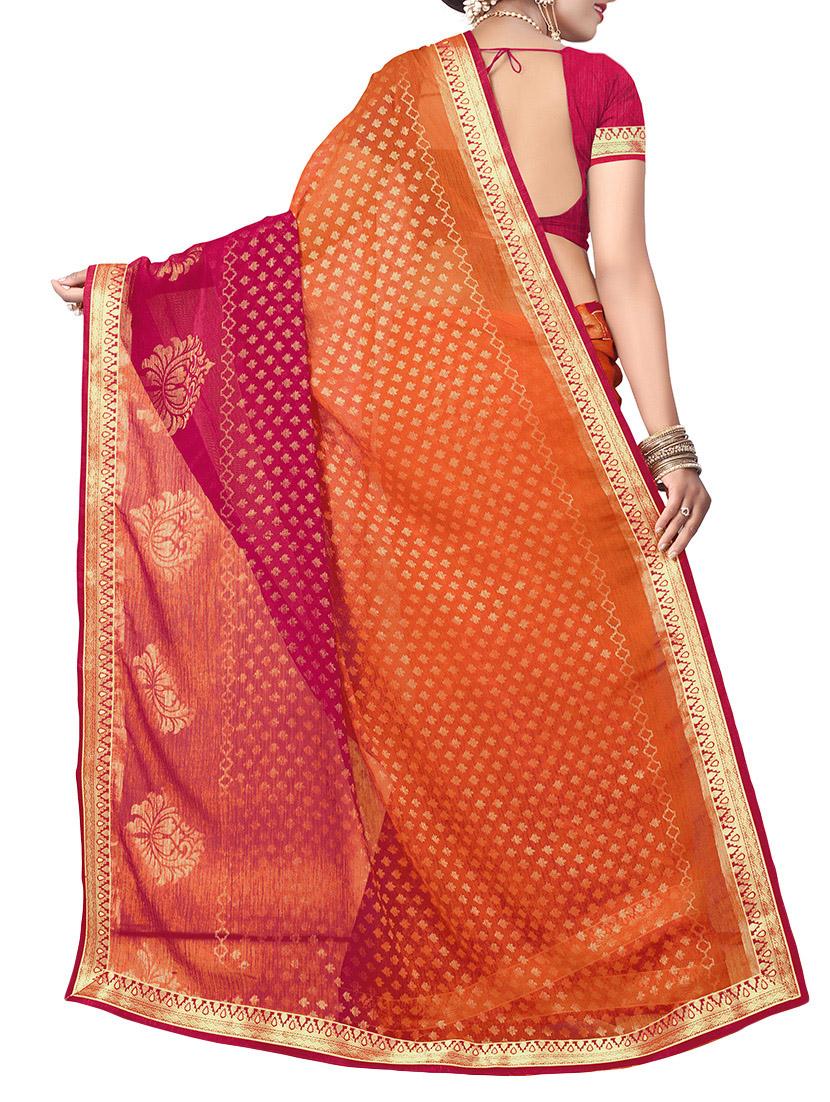 orange and pink woven saree with blouse - 14809476 - Standard Image - 1