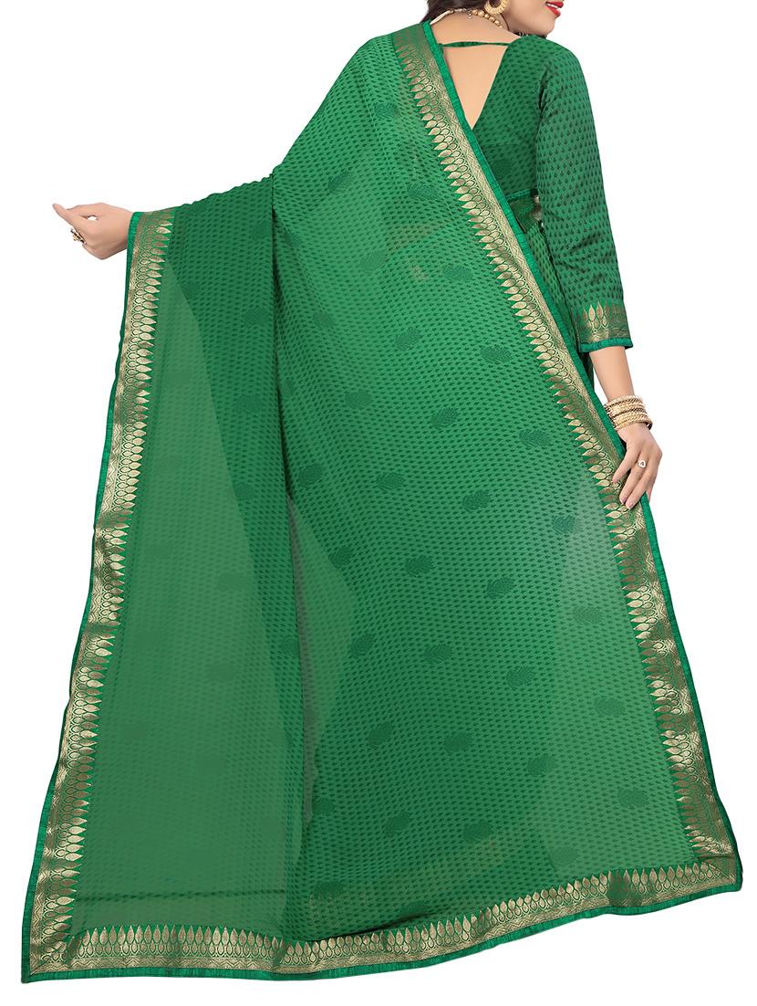 green printed saree with blouse - 14809480 - Standard Image - 1