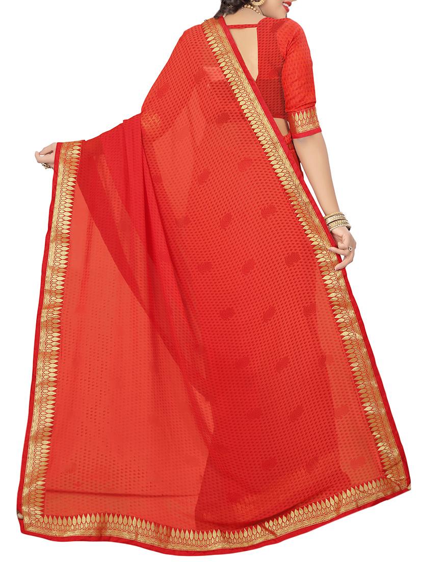orange printed saree with blouse - 14809482 - Standard Image - 1