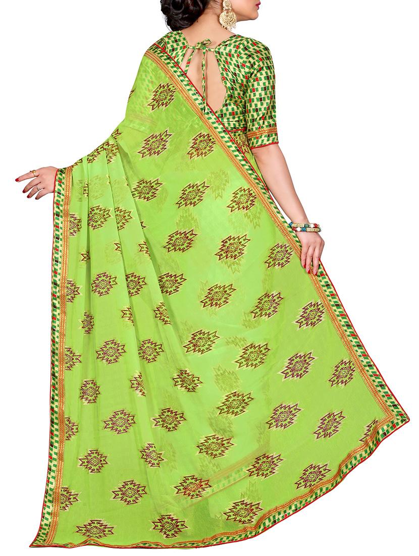 green printed saree with blouse - 14809489 - Standard Image - 1