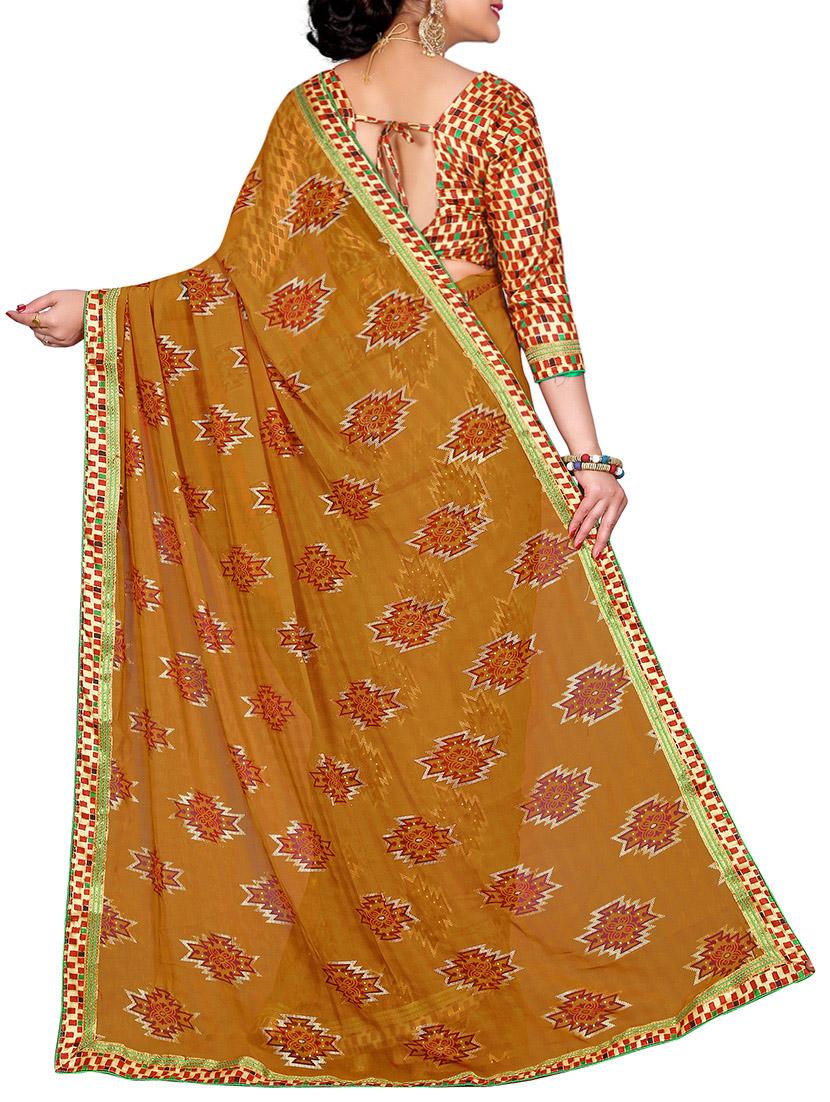 orange printed saree with blouse - 14809490 - Standard Image - 1