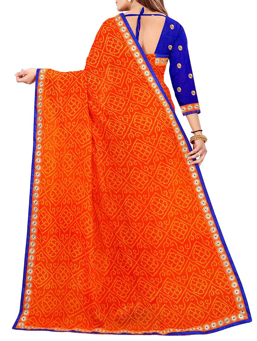 orange bandhani saree with blouse - 14809492 - Standard Image - 1