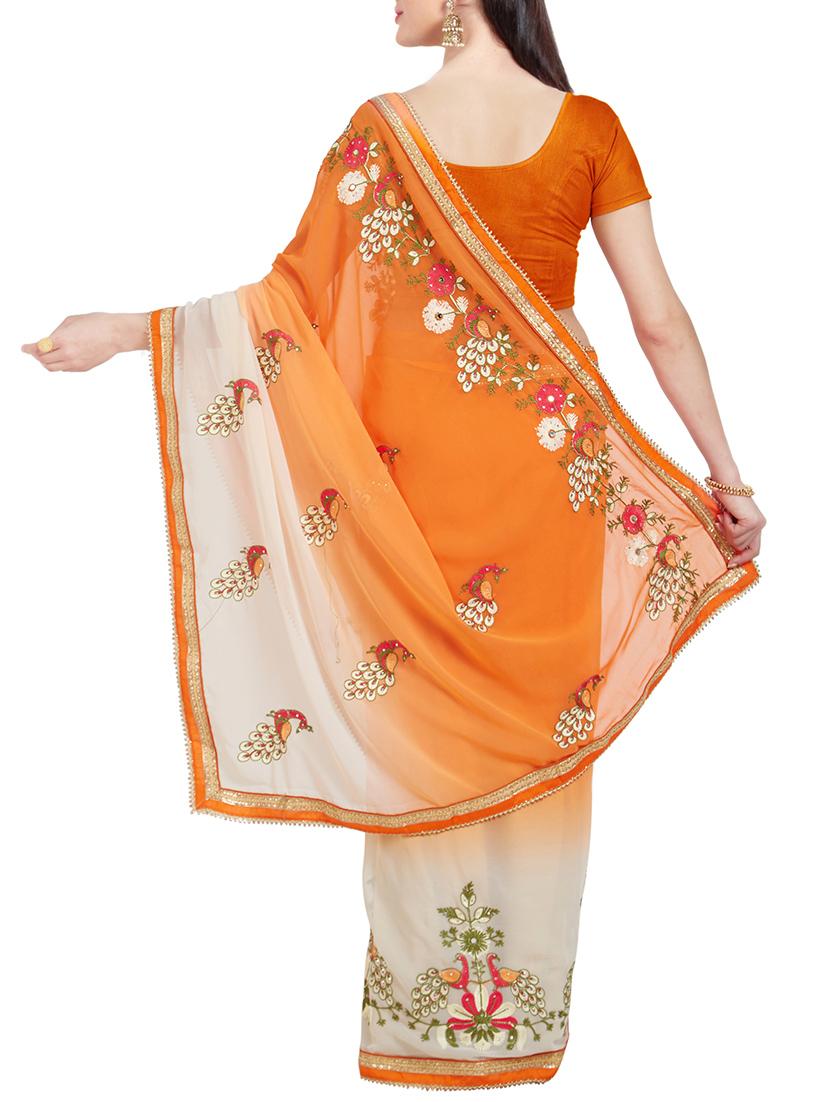 orange embroidered saree with blouse - 14809509 -  Standard Image - 1