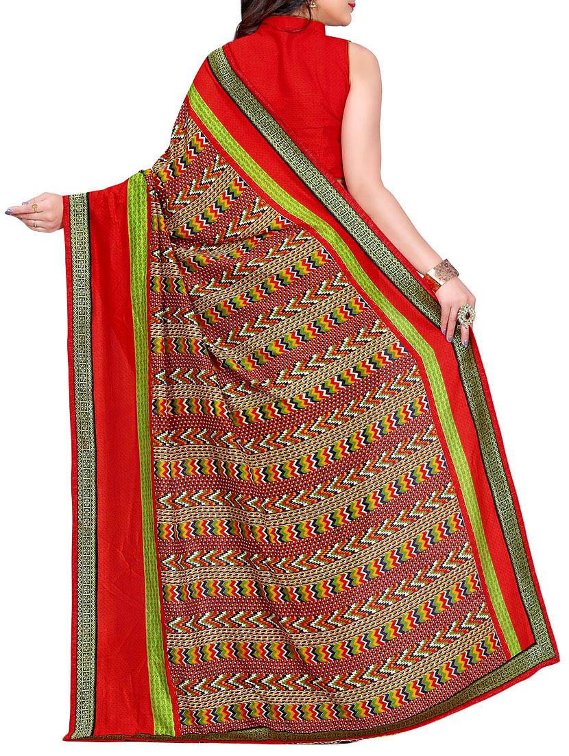 contrast bordered printed saree with blouse - 14809512 -  Standard Image - 1