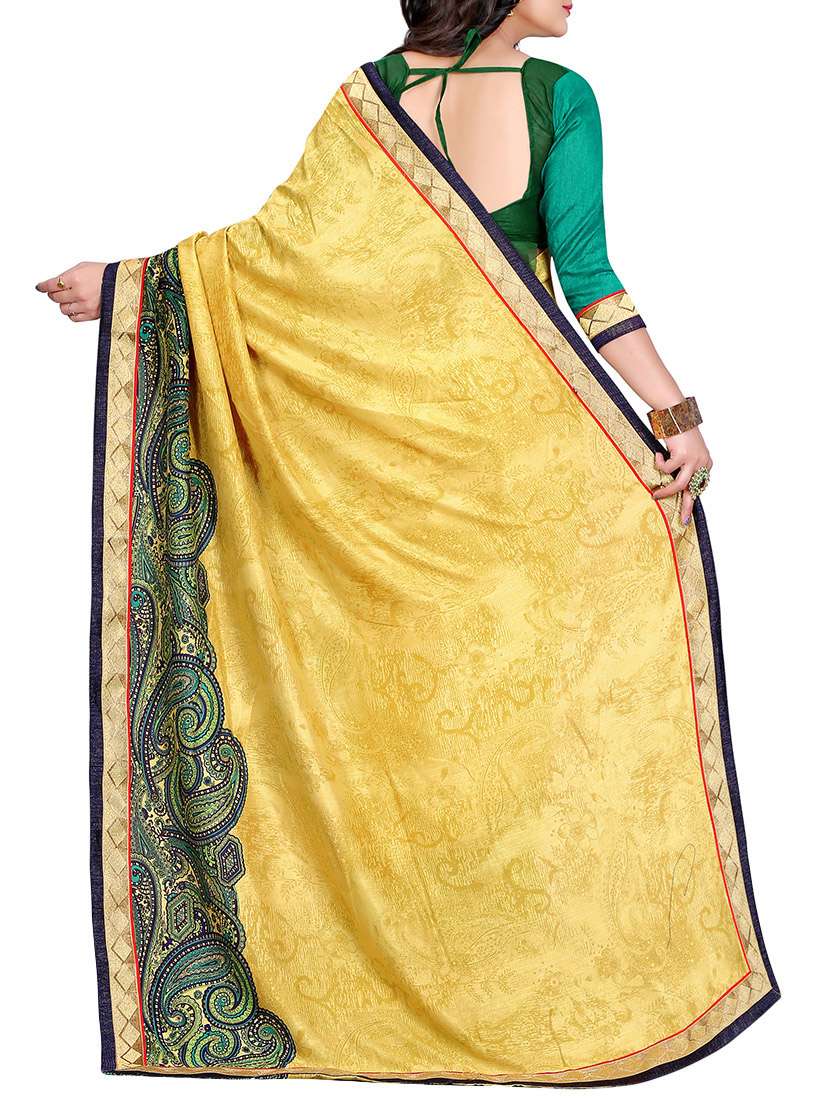 yellow printed saree with blouse - 14809513 -  Standard Image - 1